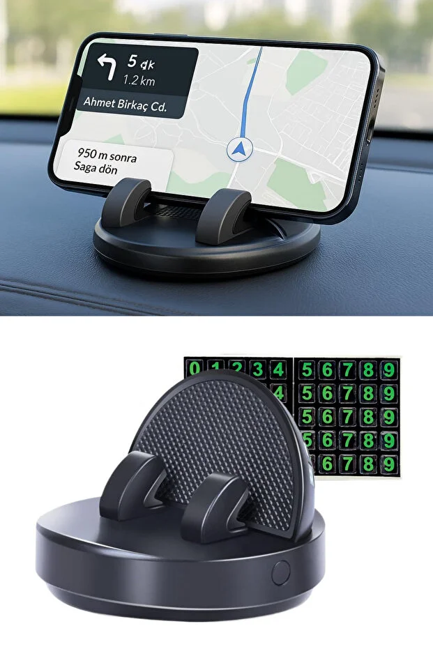 360° Dönebilen Yapışkanlı Numaratörlü Araç Telefon Tutucu